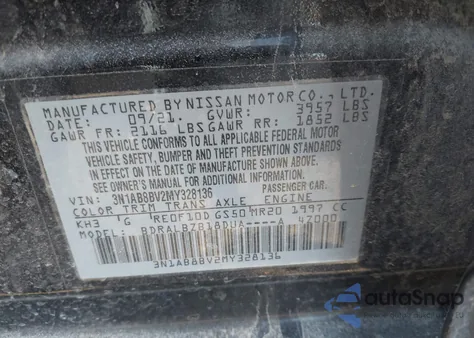 2021 Nissan Sentra S Xtronic Cvt z USA, uszkodzony, nr VIN 3N1AB8BV2MY328136